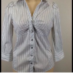 Bebe white blouse with silver metallic